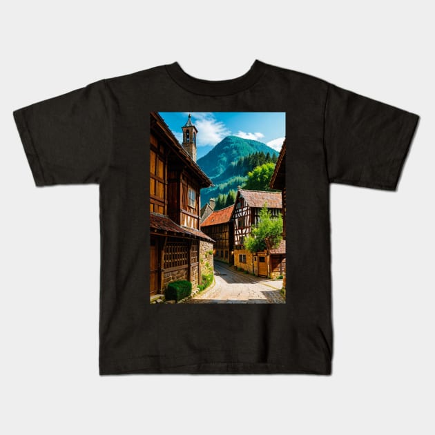 Gorgeous German Towne in the Middle Ages Kids T-Shirt by CursedContent